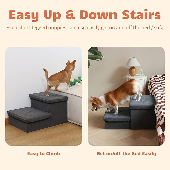 Foldable Dog Stairs/Steps 2-Tier Pet Steps Storage and Adjustable Steps for Small Medium Dogs Pet Steps Storage Stepper for High Beds Sofa Pet Dog Cat