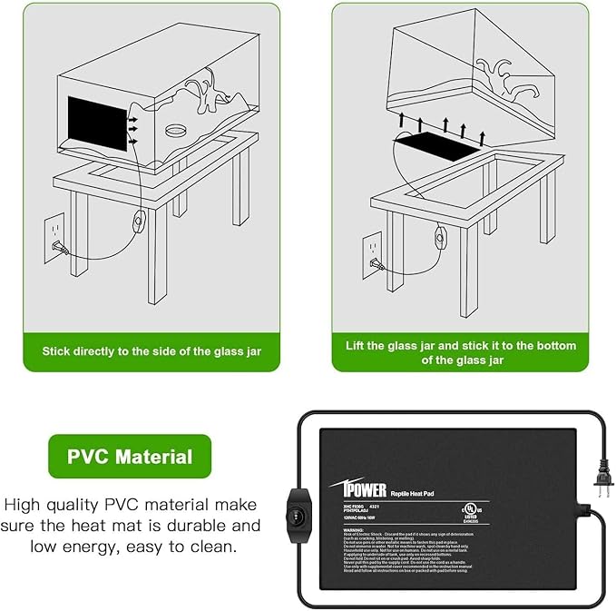 iPower 8 by 12-Inch Reptile Heat Mat with Temperature Adjustable Controller Knob, LCD Digital Aquarium Thermometer, Under Tank Warmer Terrarium Heat Pad for Reptiles and Amphibians