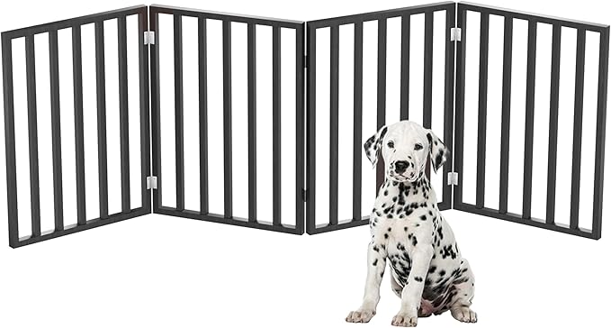 Indoor Pet Gate - 4-Panel Folding Dog Gate for Stairs or Doorways - 72x24-Inch Freestanding Pet Fence for Cats and Dogs by PETMAKER (Black)