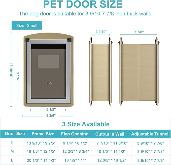 Cat Door for Exterior Wall, Metal Frame and Telescopic Tunnel Pet Door, Double Magnetic Flaps Cat Door and Dog Door, Easy to Install, Yellow (Pets Up to 22 Lb)-Small