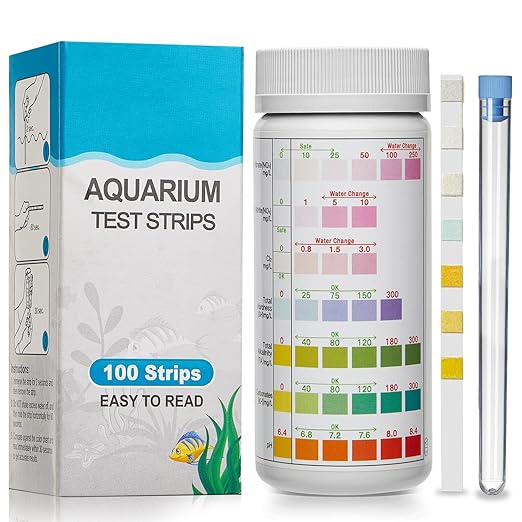 7 in 1 Aquarium Test Kit, Fish Tank Test Strips, 100 Strip Pack, Freshwater Aquarium Water Test Kit to Detect Nitrite Nitrate Chlorine Carbonate Total Alkalinity Hardness pH