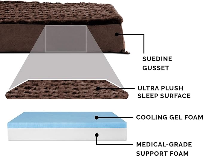 Furhaven Cooling Gel Dog Bed for Medium/Small Dogs w/ Removable Washable Cover, For Dogs Up to 35 lbs - Ultra Plush Faux Fur & Suede Mattress - Chocolate, Medium