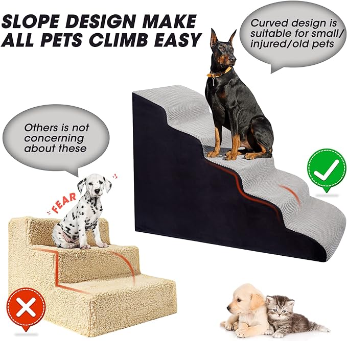 Foam 5 Tier Dog Steps&Stairs for High Beds 25 inches High, Tall Extra Wide Pet Stairs/Steps for High Beds/Bedsides,Non-Slip Dog Ramps for Small Dogs, for Older Dogs/Cats Injured(Grey)