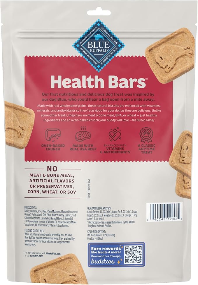 Blue Buffalo Health Bars Natural Crunchy Dog Treats Biscuits, Beef 16-oz Bag