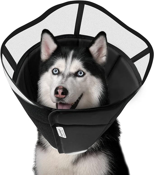 Soft Dog Cone for Dogs After Surgery, Breathable Pet Recovery Collar for Large Medium Small Dogs and Cats, Adjustable Dog Cone Collar, Elizabethan Collar (XL+, Black)