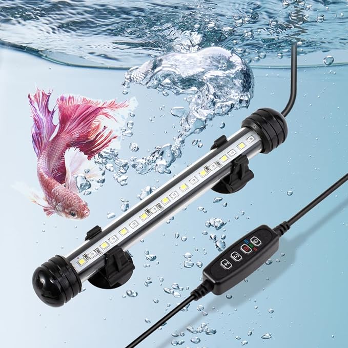 4W 7.5inch Submersible Aquarium Light Underwater Fish Tank Light LED Aquarium Light Bar with Timer Auto On/Off and Dimmer Adjustable Brightness, 1 Yr Warranty