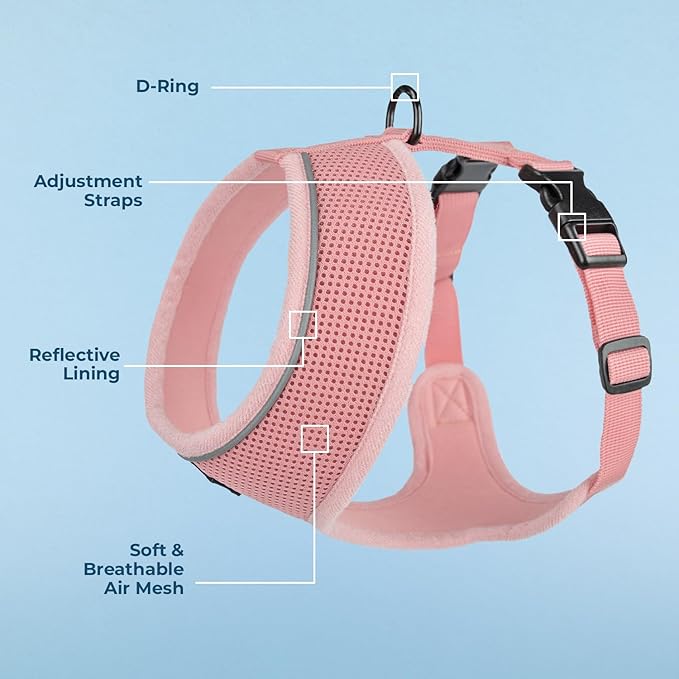 Aerolite No Pull Mesh Dog Harness with Lightweight, Soft, Breathable Chest Coverage, Reflective Stitching, and Adjustable Straps for Walking, Running, Training, Heavy Duty and Durable - Pink, XL