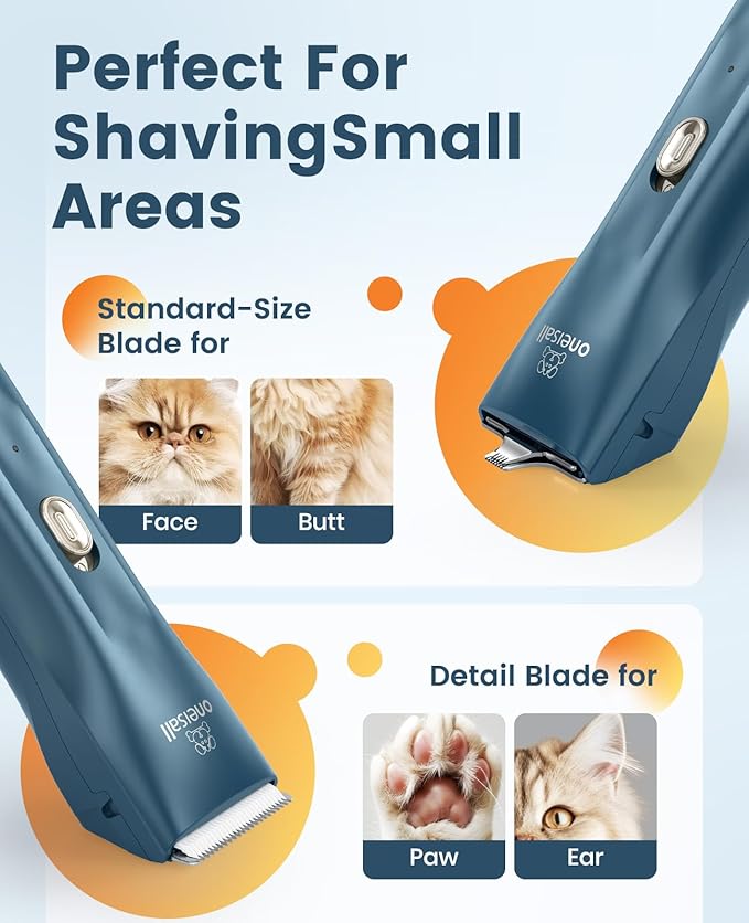 oneisall Pet Clippers, Cat Clippers for Matted Hair, Quiet Cordless Cat Hair Trimmer for Grooming, Pet Shaver for Dogs and Cats