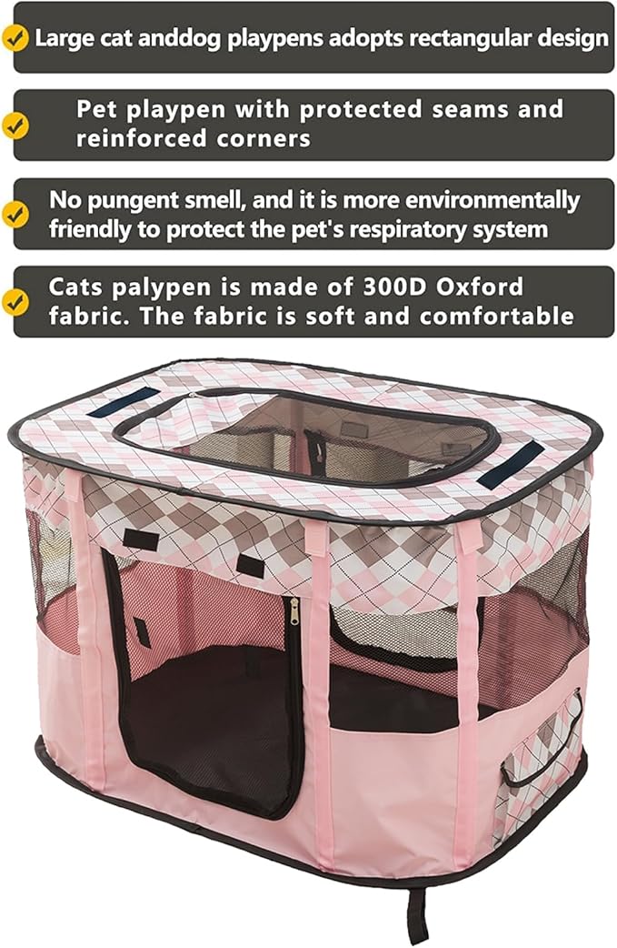 Foldable Pet Playpen, cat playpen, Puppy Play Pen for Indoors (Large, Pink)