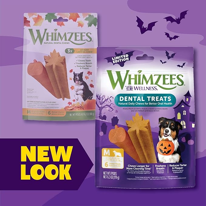 Whimzees by Wellness Halloween Natural Dental Chews for Dogs, Long Lasting Treats, Grain-Free, Freshens Breath, Medium Breed, 6 count