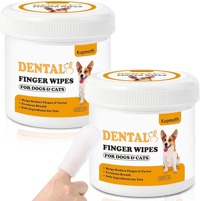 Teeth Cleaning Finger Wipes, Dog Dental Wipes, Reduce Plaque & Tartar, Freshen Breath, Safe & Natural Pet Dental Wipes for Dogs Teeth, Portable Dog Tooth Wipes for Cats,100 Ct,Unscented