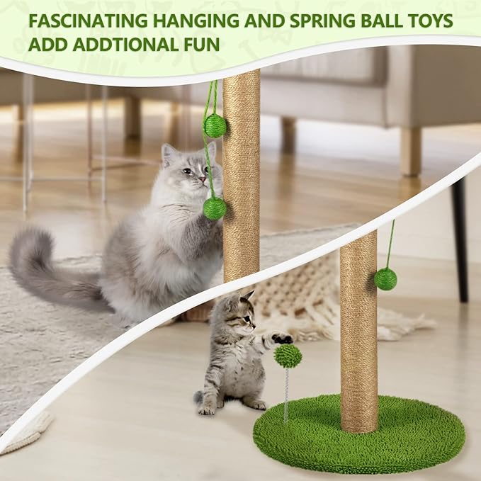 Cat Scratching Post, 31" Tall Scratch Tree with Premium Sisal Rope, Two Interactive Dangling Balls and Spring Ball Toys for Indoor Kittens and Cats