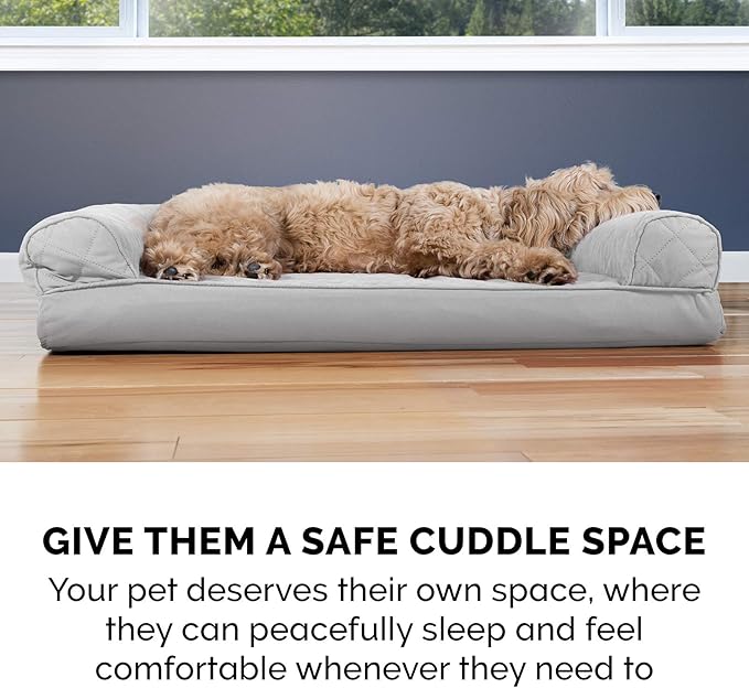 Furhaven Orthopedic Dog Bed for Medium/Small Dogs w/ Removable Bolsters & Washable Cover, For Dogs Up to 35 lbs - Quilted Sofa - Silver Gray, Medium
