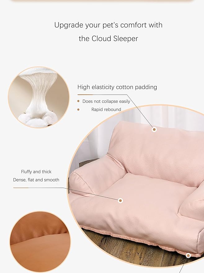 Pet Sofa Bed, Vintage Cat Puppy Faux Leather Couch with Non-Slip Bottom for Cats or Small Dog Chair (Brown)