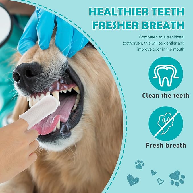 Teeth Cleaning Finger Wipes for Cat & Dog & Rabbit.Reduces Plaque & Freshens Breath Finger Wipes, Disposable Gentle Cleaning & Gum Care Pet Wipes (50PCS)