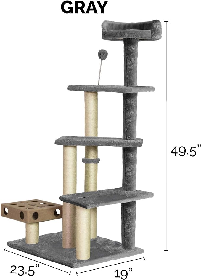 Furhaven 49.5" Tall Cat Tree for Indoor Cats, Ft. Sisal Scratching Posts, Plush Ball Toy, & Busy Box Toy - Tiger Tough Play Stairs Interactive Playground Tower - Gray, One Size