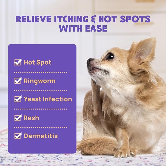 HICC PET Hot Spot Itch Relief Spray for Dogs, Cats - Pet Treatment Spray for Itchy, Irritated Skin, Allergy, Rashes - Lick Safe and Painless Wound Care Spray for All Animals