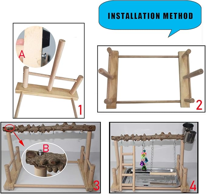 Hamiledyi Parrot Playground Bird Playstand Wood Exercise Play Perch Exercise Gym with Feeder Cups Toys Cockatiel with Ladder Hanging Swing for Pet Conure Lovebirds Life Activity Center Training Stand