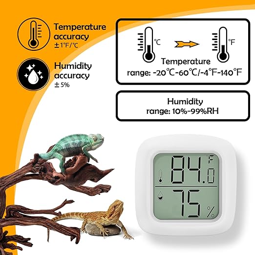 2 PCS Reptile Thermometer and Humidity Gauge for Reptile Tank with On-Off, Reptile Tank Accessories for Jumping Spider, Leopard Gecko, Hermit Crab, Gecko, Ball Python, Lizard