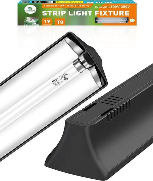 T8 UVA UVB Reptile Light Combo Kit(100V-250V Wide Voltage), Reptile Light Fixture with UVB 10.0 Fluorescent Tube, 15W UVA UVB Lamp Bulb for Bearded Dragon Tortoise