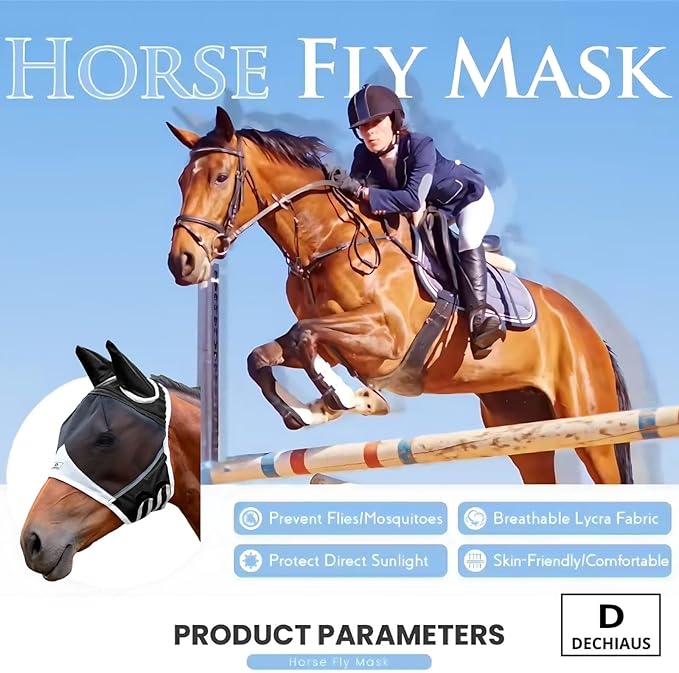 Horse Fly Mask - Fly Masks for Horses with Ears, Horse Sunscreen, Sunscreen for Horses, UV Fly Mask for Horses, Horse Fly Mask UV Protection, Cattle Fly Mask, Fly Masks for Horses, Fly Mask