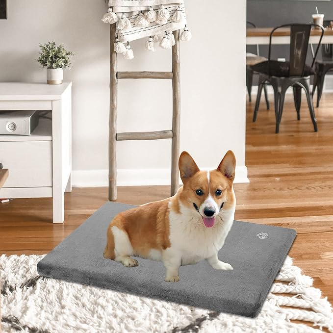 EMPSIGN Stylish Dog Bed Mat Dog Crate Pad Mattress Reversible (Cool & Warm), Water proof Linings, Removable Machine Washable Cover, Firm Support Pet Crate Bed for Small to XX-Large Dogs, Grey