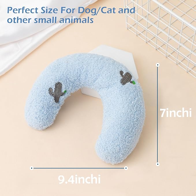 T'CHAQUE Soft Dog Bed Pillows, Ideal Naptime Sleep Companion for Small Dogs and Cats, Pet Neck Pillow for Upper Spine and Calming Support, Cuddle Snuggle Doggy/Kitten Pillow Training Toy, BlueCactus