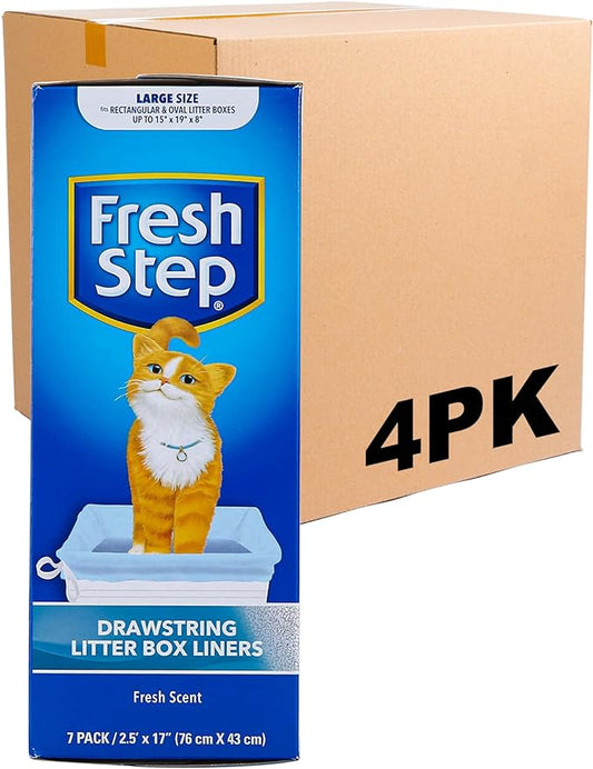 Fresh Step Drawstring Large Litter Box Liners | Heavy Duty Liners for Cat Litter Box | Scented & Unscented Available | Quick & Easy Cleanup, Scented, Large - 4 Pack