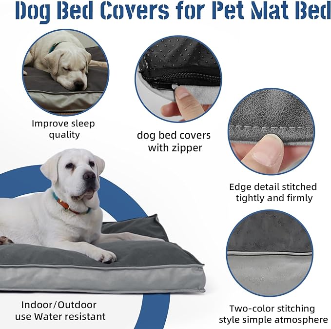 Dog Bed Covers Replacement Washable, Scratch Resistant Soft Faux Leather Dog Bed Cover with Zipper 47" L x 29" W x 4" H, Cover Only