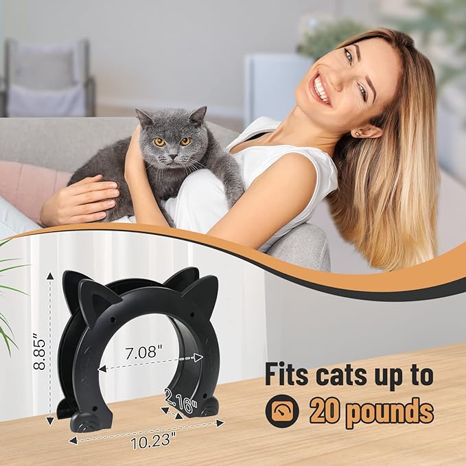 Cat Door Interior Door - No-Flap Cat Door for Interior Door, Cat Door Interior Door for Cats Up to 21 lbs, Easy DIY Setup, Secured Installation in Minutes, No Training Needed
