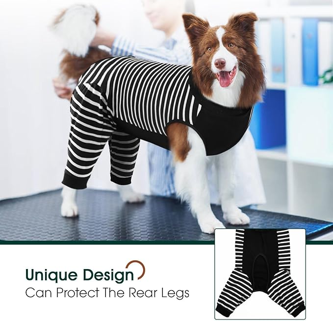 Kuoser Dog Recovery Suit, Anti Licking Dog Rear Leg Sleeve, Abdominal Dog Surgical Suit with Pants Cover Protect Wounds, Dog Elbow Protector Soft Dog Surgery Onesie Cone Alternative, Black XL