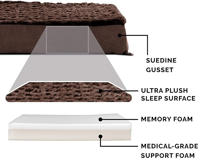 Furhaven Memory Foam Dog Bed for Large/Medium Dogs w/ Removable Washable Cover, For Dogs Up to 55 lbs - Ultra Plush Faux Fur & Suede Mattress - Chocolate, Large