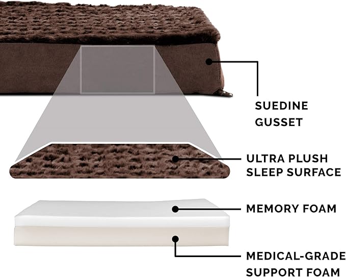 Furhaven Memory Foam Dog Bed for Large Dogs w/ Removable Washable Cover, For Dogs Up to 125 lbs - Ultra Plush Faux Fur & Suede Mattress - Chocolate, Jumbo Plus/XXL