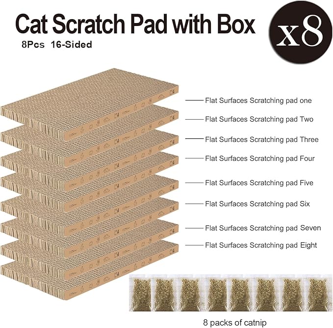 8 Packs in 1 Cat Scratch Pad, Cat Scratcher Cardboard,Reversible,Durable Recyclable Cardboard, Suitable for Cats to Rest, Grind Claws and Play