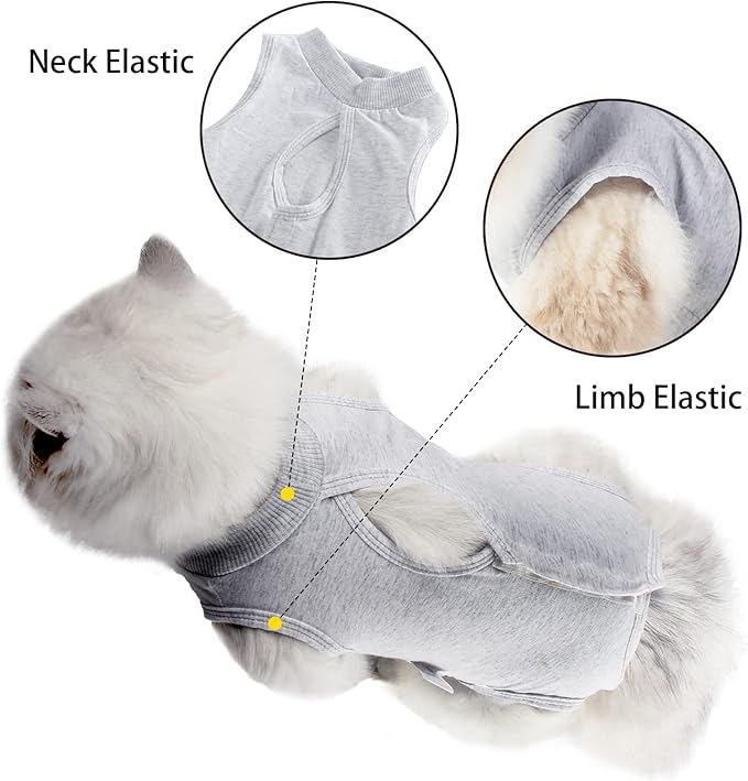 Cat Recovery Suit for Male and Female Surgical Post Surgery Soft Cone Onesie Shirt Clothes Neuter Licking Protective Diapers Outfit Cover Kitten Spay Collar(M, White)