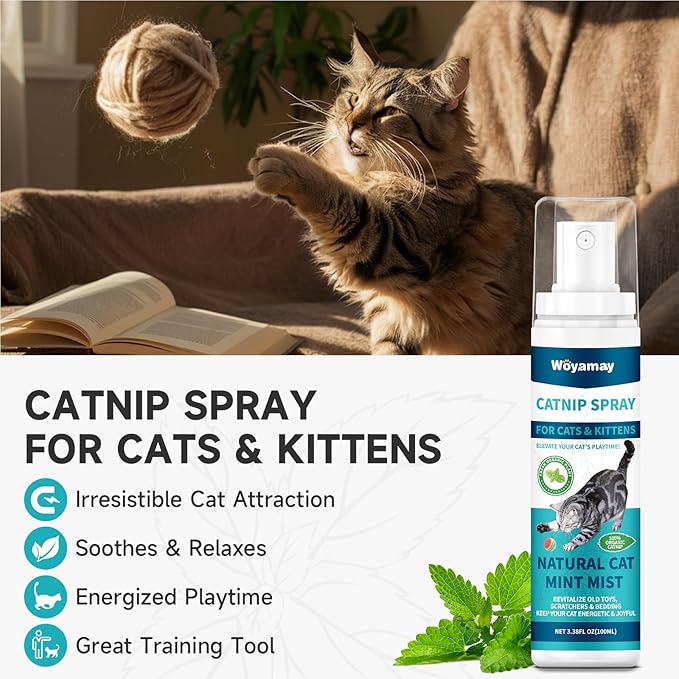 Catnip Spray for Cats, Catnip Spray for Indoor Cats, Catnip for Cats and Kittens, Natural Catnip, Mess-Free Kitten Catnip Mist Spray to Relieve Stress, Revitalizes Toys & Vitality, 6.76 Oz