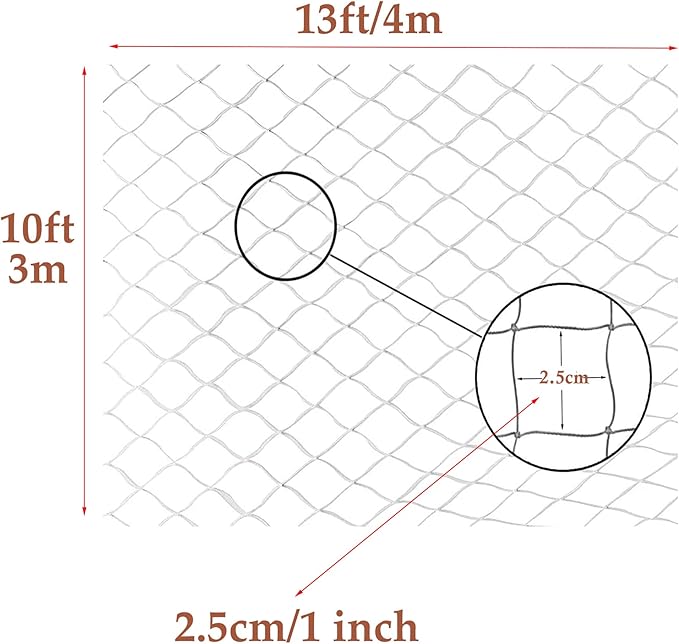 JUMXSRLE Cat Netting Balcony, UV & Weather-Resistant Cat Balcony Safety Net, Transparent Nylon Pet Mesh Fence Cat Netting for Patio, Balcony, Rail, Stairs, Terraces - 10x13ft