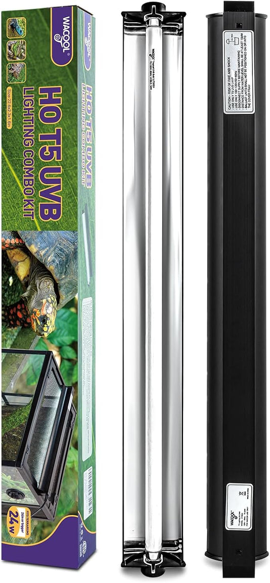 WACOOL 22" T5 HO UVB Reptile Light Fixture and T5 HO UVB Reptile Light Bulb 24W Kit, UVB12.0 Reptile Light & 22" Terrarium Hood Combo