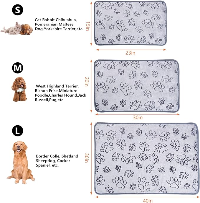 1 Pack 3 Dog Blanket Super Soft Warm Sleep Mat Pet Blanket Grey Paw Pattern Fluffy Puppy Blanket for Small Dogs Kitten Cats-Grey Medium(29"x20")