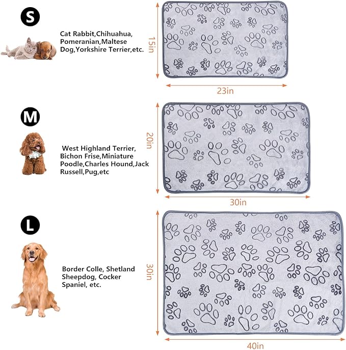 1 Pack 3 Dog Blanket Super Soft Warm Sleep Mat Pet Blanket Grey Paw Pattern Fluffy Puppy Blanket for Small Dogs Kitten Cats-Grey Large(40"x30")