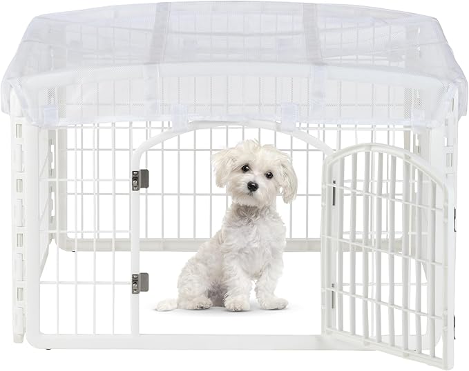 IRIS USA Dog Playpen Mesh Top, 46" x 46" Top Cover for IRIS USA 4-Panel Pet Playpen, Washable, Durable, Nylon Mesh Material, Playpen Not Included, White