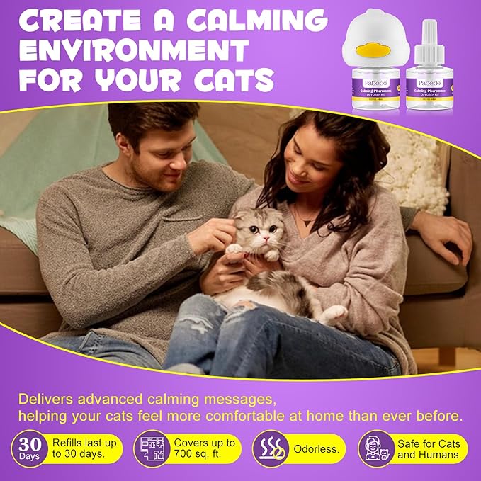 Cat Pheromones Calming Diffuser, 2 in 1 Cat Calming Starter Kit (Diffuser Head + 2pcs 48ml Vial) for 60 Days Use, Enhanced Cat Calming Diffuser Kit for Cat Anxiety Relief