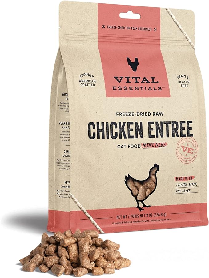 Vital Essentials Freeze Dried Raw Cat Food, Chicken Mini Nibs Entree, 8 oz