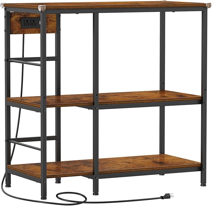 Snughome Fish Tank Stand with Charging Station, 10-29 Gallon Aquarium Stands 3-Tier, Adjustable Fish Tank Shelf for Home Heavy Duty Metal 33.07" x 16.53" x 32.67", Rustic Brown