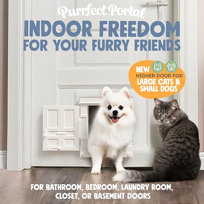 Beacon Hill Interior Cat Door - Durable Indoor Cat Door for Tall Cats or Dogs, No Flaps, Stylish and EASY DIY Pet Door, Spacious Large Kitty Door for Cats Up to 20 lbs, by Purrfect Portal