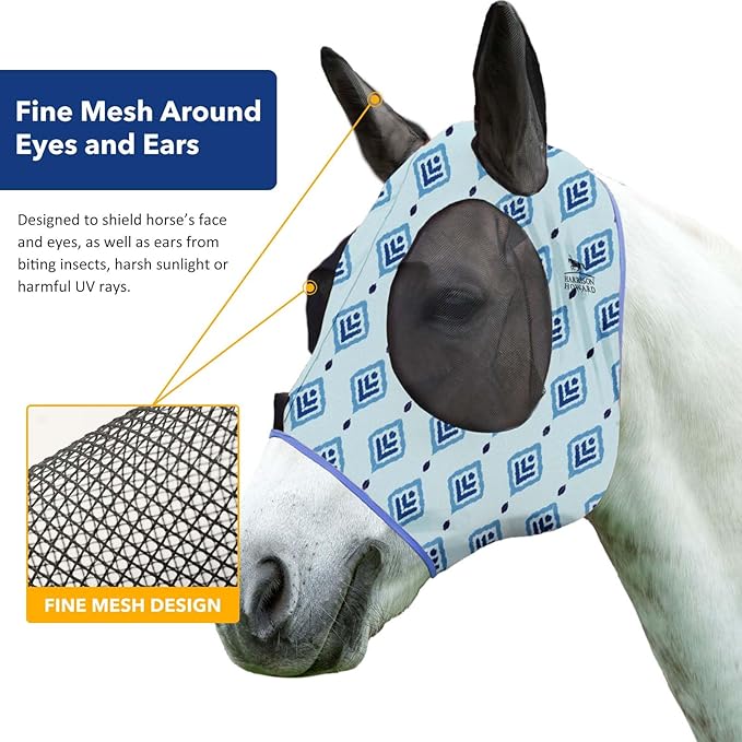 Harrison Howard Super Comfort Stretchy Fly Mask Large Eye Space with UV Protection Soft on Skin with Breathability Nature Aztec Full (Large)