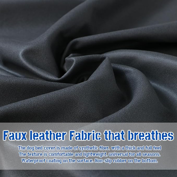 Dog Bed Covers Replacement Washable, Scratch Resistant Soft Faux Leather Dog Bed Cover with Zipper 47" L x 29" W x 4" H, Cover Only