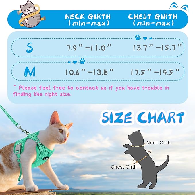 Supet Cat Harness and Leash Set for Small to Large Cats Adjustable Cat Vest Harness with Reflective Trim Universal Cat Leash and Harness for Cats/Puppies Outdoor Walking
