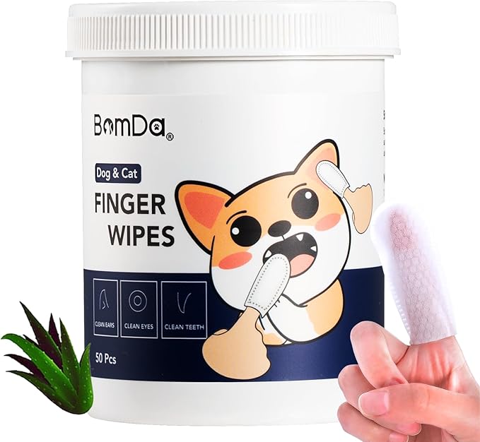 Ear Finger Wipes & Dental Wipes for Dogs & Cats- Gently Remove Ear Wax & Debris, Plaque & Tartar-Disposable Ear Wipes, Teeth Cleaning Wipes, Eyes Wipes-All Natural Ingredients (50 Count)