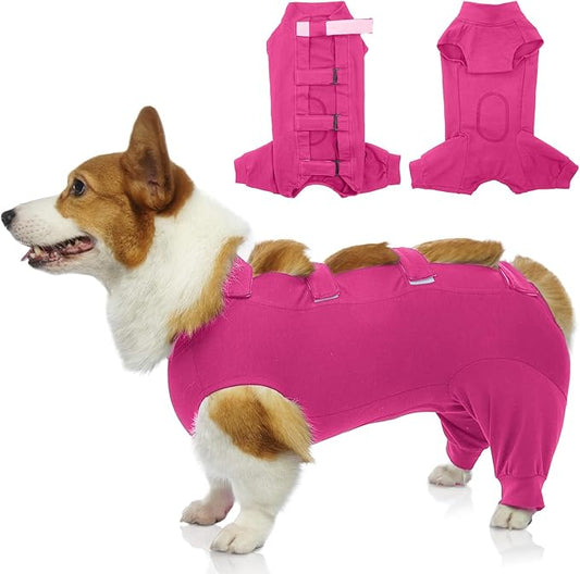 IECOii Dog Onesie for Surgery,Dog Surgery Suit Female Spay Recovery Suit for Medium Size Dog,Dog Recovery Suit Male Pet Abdominal Anti Licking Shirt,Dog Bodysuit Alternative to Cone E-Collar,M-Rosered